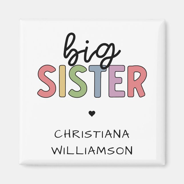 Custom Name Big Sister Cute Personalised Magnet (Front)