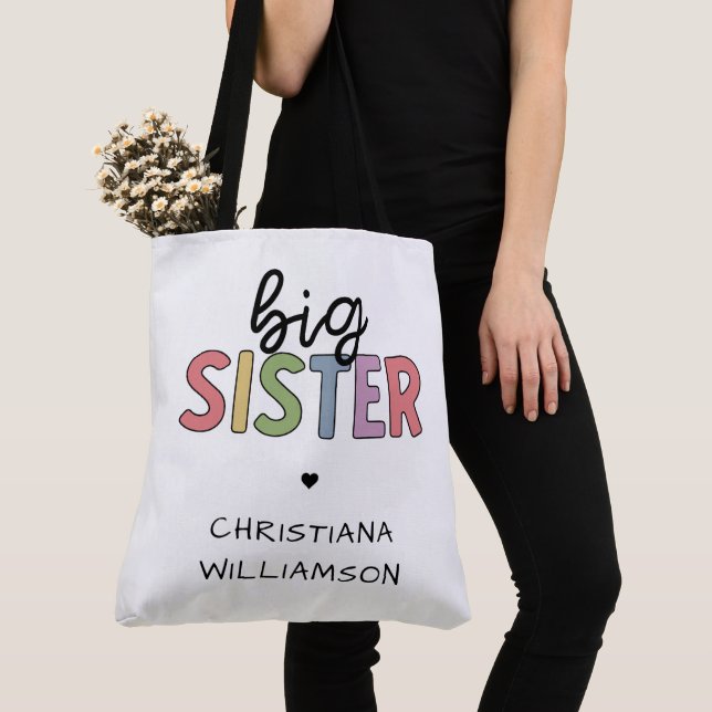 Custom Name Big Sister Cute Personalised Tote Bag (Close Up)