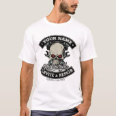 Custom NAME Biker Mechanic Skull Motorcycle Garage T-Shirt (Front)