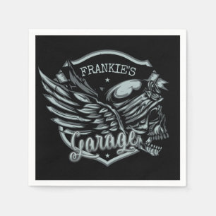 Custom NAME Biker Skull Wings Motorcycle Garage Napkin