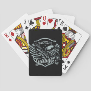 Custom NAME Biker Skull Wings Motorcycle Garage Playing Cards