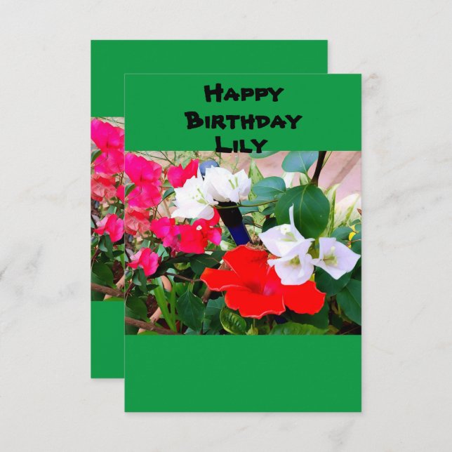 Custom Name Birth-Day Red Hibiscus Watercolor Card (Front/Back)