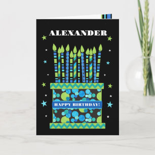 Custom Name Birthday Cake with Candles Card