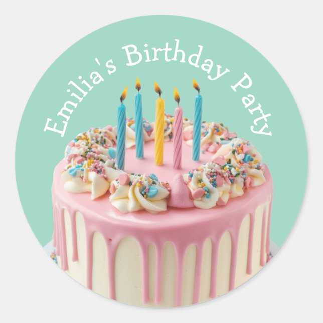 Custom Name Birthday Party Drip Cake Candles Classic Round Sticker (Front)