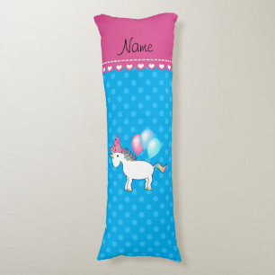 Custom name birthday unicorn blue polka dots body cushion