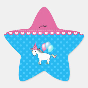 Custom name birthday unicorn blue polka dots star sticker