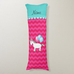 Custom name birthday unicorn hot pink chevrons body cushion