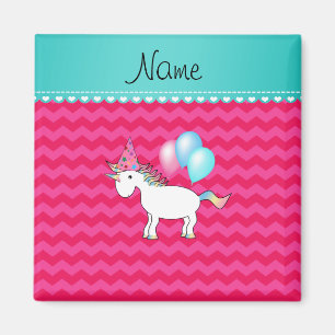 Custom name birthday unicorn hot pink chevrons magnet
