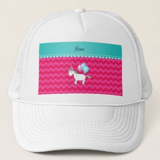 Custom name birthday unicorn hot pink chevrons trucker hat