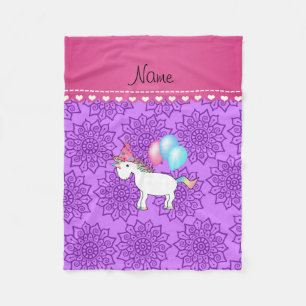 Custom name birthday unicorn pastel purple flowers fleece blanket