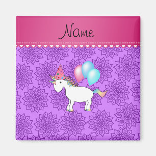 Custom name birthday unicorn pastel purple flowers magnet