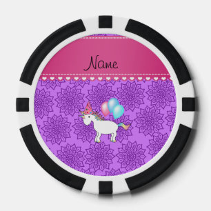 Custom name birthday unicorn pastel purple flowers poker chips