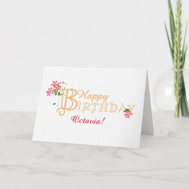 Custom Name Birthday with Clematis Flowers Card (Front)