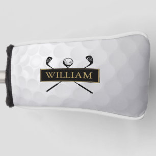 Custom Name Black And Gold Clubs And Ball Golf Head Cover