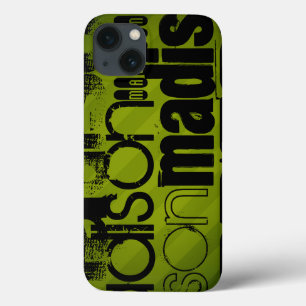 Custom Name, Black and Olive Green iPhone 13 Case