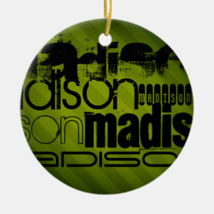 Custom Name, Black and Olive Green Ceramic Tree Decoration