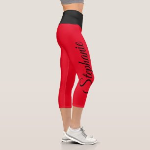 Custom Name Black and Red High Waist Capri Pants
