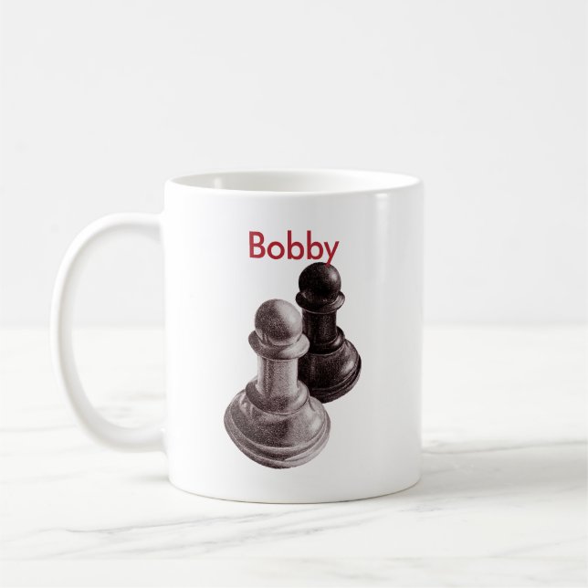 Custom Name Black And White Chess Pawns Coffee Mug (Left)