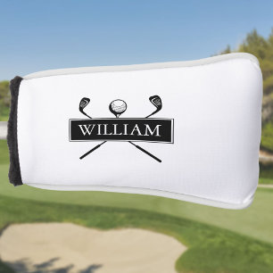 Custom Name Black And White Clubs And Ball Golf Head Cover