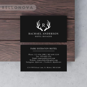 Custom Name Black And White Deer Antler Monogram Business Card