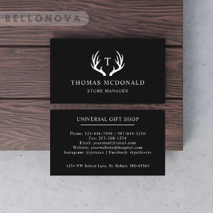 Custom Name Black And White Deer Antler Monogram Business Card