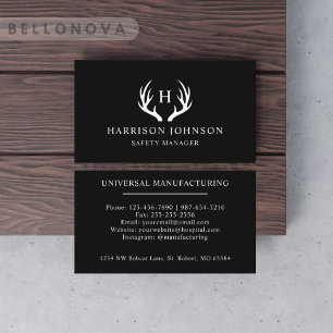 Custom Name Black And White Deer Antler Monogram Business Card