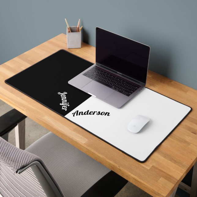Custom Name Black and White Desk Mat (Office 2)