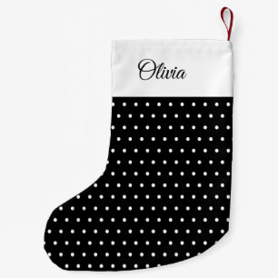 Custom Name Black and White Polka Dot Small Christmas Stocking
