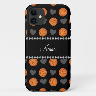 Custom name black basketballs and hearts Case-Mate iPhone case