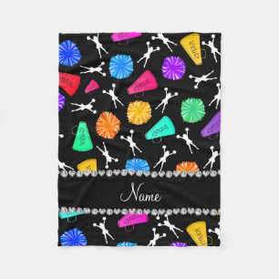 Custom name black cheerleading pompoms fleece blanket