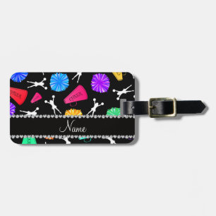 Custom name black cheerleading pompoms luggage tag