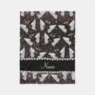 Custom name black glitter angel wings fleece blanket