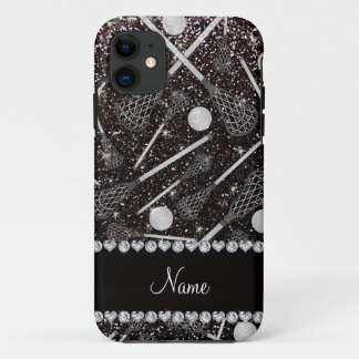 Custom name black glitter lacrosse sticks Case-Mate iPhone case