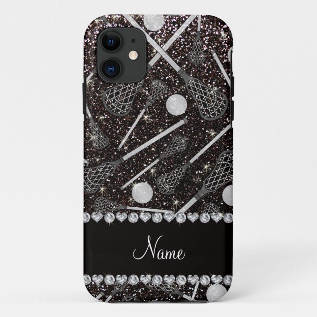 Custom name black glitter lacrosse sticks Case-Mate iPhone case (Back)