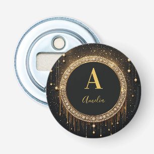 Custom Name Black Glitter Monogram Letter Bottle Opener