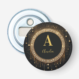 Custom Name Black Glitter Monogram Letter Bottle Opener