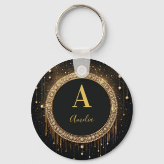 Custom Name Black Glitter Monogram Letter Key Ring