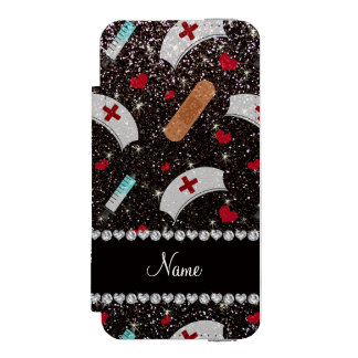 Custom name black glitter nurse hats heart incipio watson™ iPhone 5 wallet case