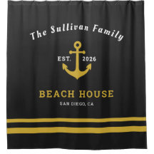 Custom Name Black Gold Anchor Beach House