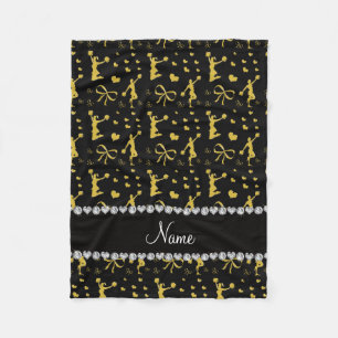 Custom name black gold cheerleading bows hearts fleece blanket