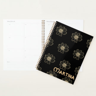 Custom name Black/ Gold Flower design Planner