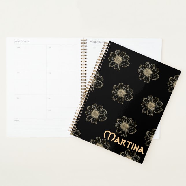 Custom name Black/ Gold Flower design Planner (Display)