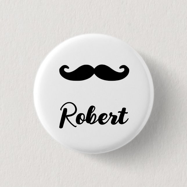 Custom name black handlebar moustache 3 cm round badge (Front)
