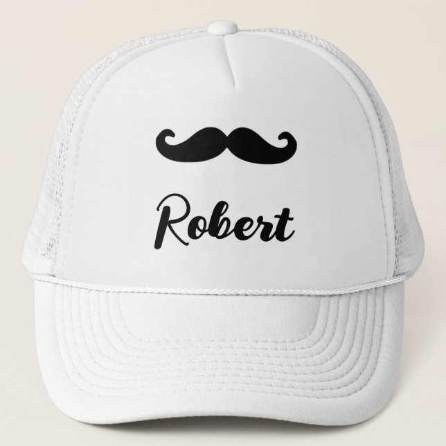 Custom name black handlebar moustache trucker hat (Front)