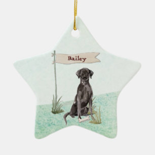 Custom Name Black Lab Pet Dog Ceramic Tree Decoration