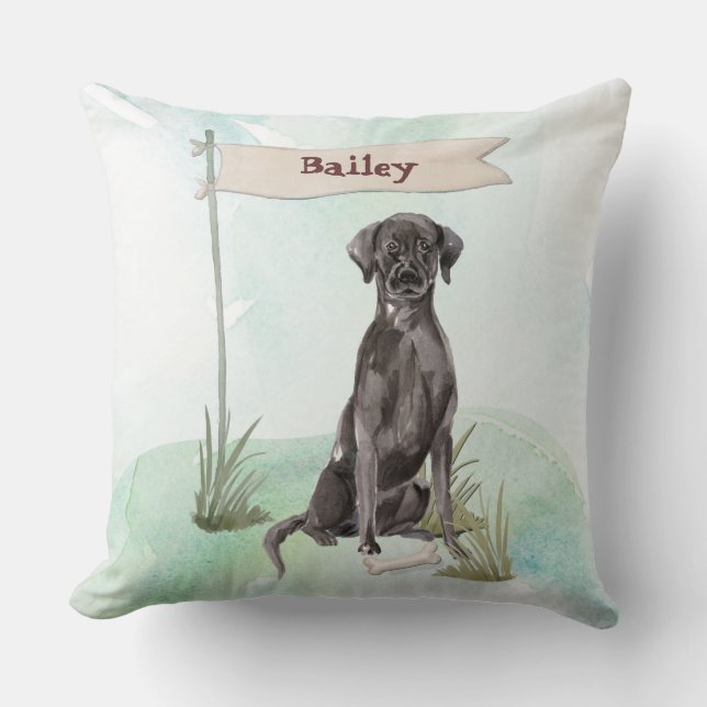 Custom Name Black Lab Pet Dog Cushion (Front)