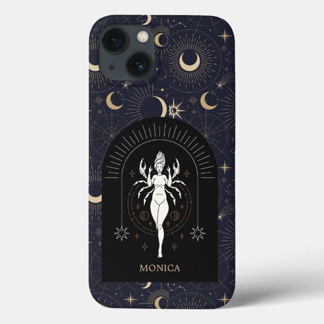 Custom Name Black Mystic Zodiac Cancer Case-Mate iPhone Case (Back)