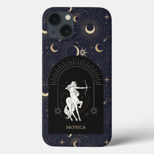 Custom Name Black Mystic Zodiac Sagittarius iPhone 13 Case