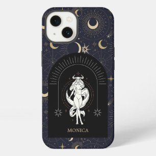 Custom Name Black Mystic Zodiac Taurus iPhone 13 Case