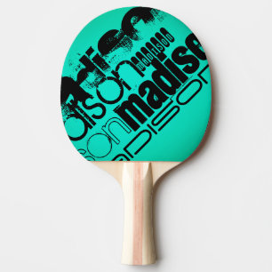 Custom Name; Black & Neon Aqua Turquoise Ping Pong Paddle